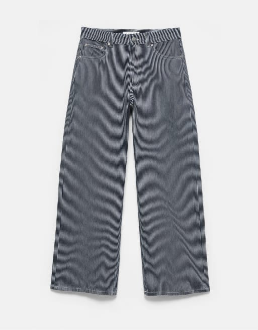 Pull&Bear jeans baggy a vita bassa a righe blu scuro, 6 di 7