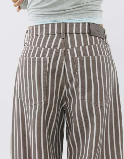 Pull&Bear jeans baggy a vita bassa a righe marroni, 3 di 6