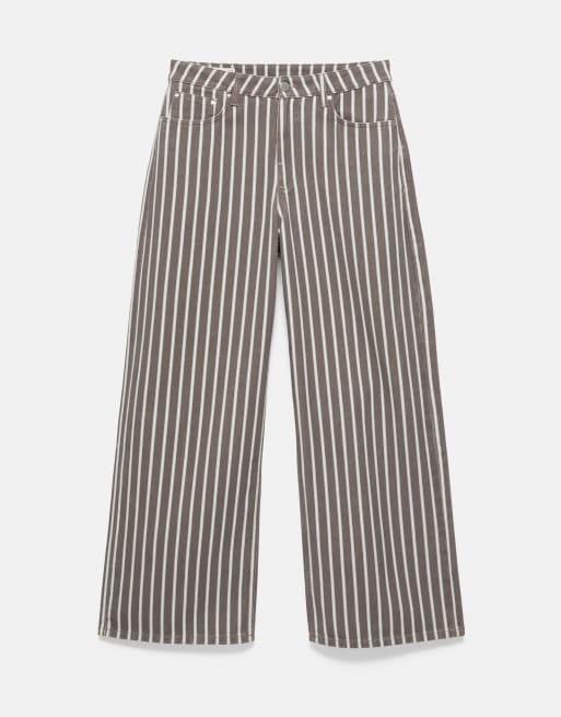 Pull&Bear jeans baggy a vita bassa a righe marroni, 6 di 6