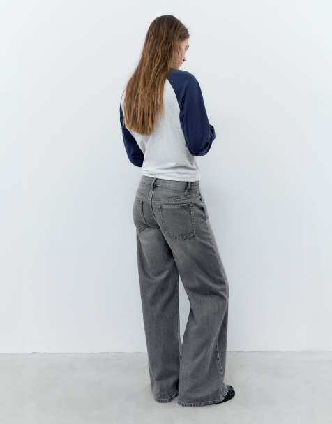 Pull&Bear jeans baggy a vita bassa grigio perla - view 1