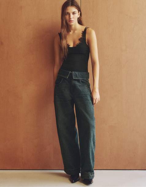 Pull&Bear jeans baggy a vita ripiegata blu scuro - view 1