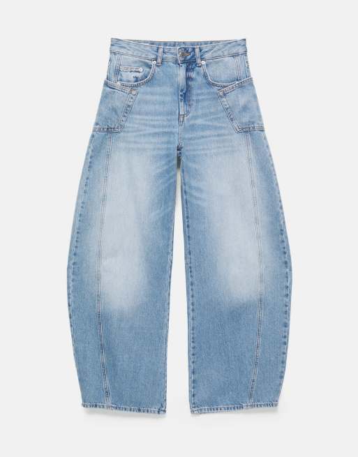 Pull&Bear jeans baggy balloon fit con dettaglio cuciture azzurri, 3 di 5