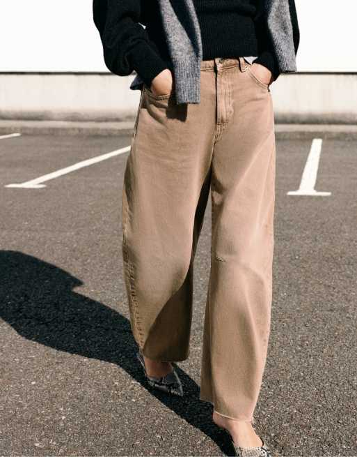 Pull&Bear jeans balloon a vita media color sabbia, 5 di 7