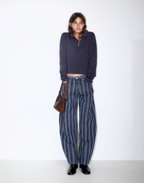 Pull&Bear jeans barrel a righe blu scuro - view 1