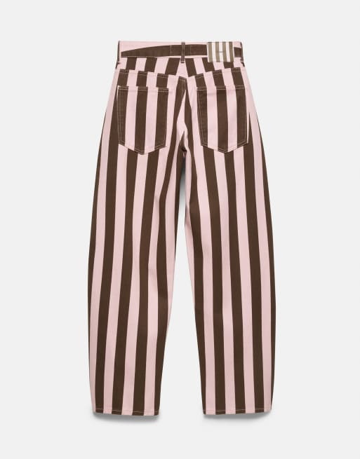 Pull&Bear jeans barrel a righe rosa cipria, 5 di 7