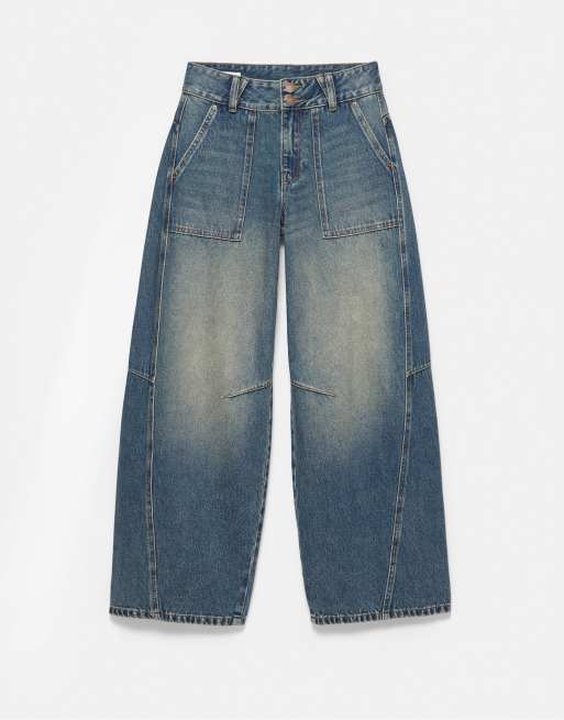 Pull&Bear jeans barrel a vita alta in indigo, 6 di 7