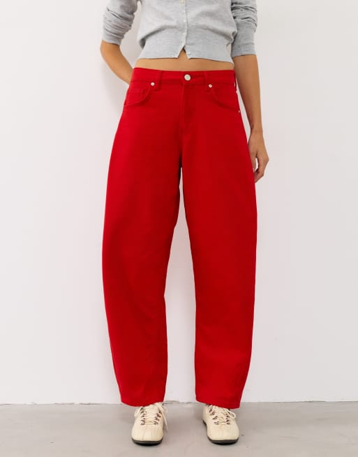 Pull&Bear jeans barrel a vita bassa rossi, 2 di 7