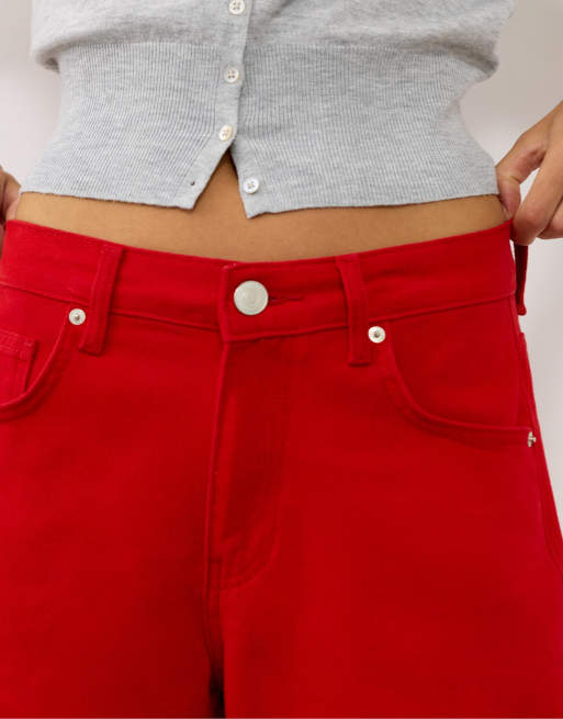 Pull&Bear jeans barrel a vita bassa rossi, 5 di 7