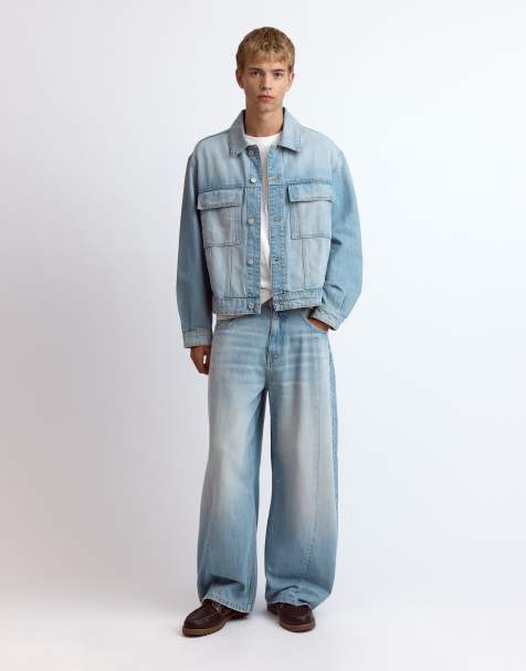 Pull&Bear jeans barrel con cuciture in indaco chiaro - view 1