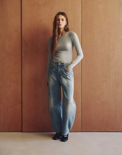 Pull&Bear jeans barrel con strass in blu medio - view 1