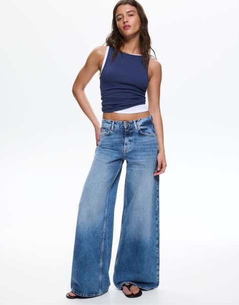 Pull&Bear - Jeans blu medio a fondo ampio e a vita bassa - view 1