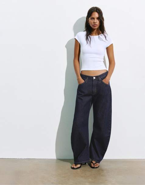 Pull&Bear - Jeans bombati a vita bassa blu navy - view 1