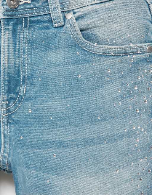 Pull&Bear jeans bootcut con strass verde bluastro, 6 di 7