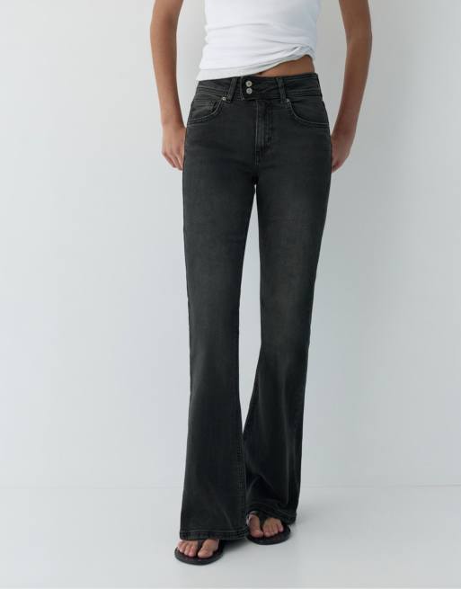 Pull&Bear - Jeans bootcut neri a vita bassa, 2 di 4