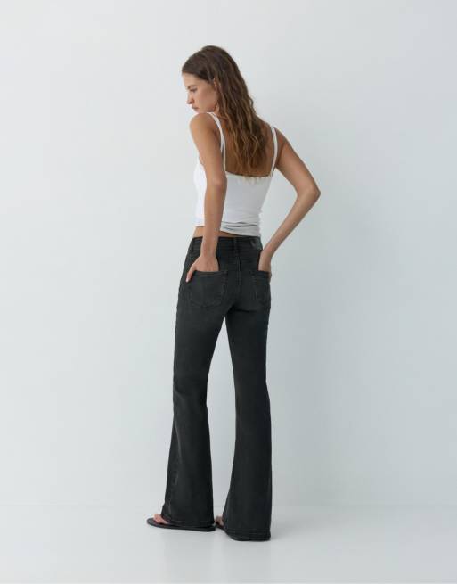 Pull&Bear - Jeans bootcut neri a vita bassa, 4 di 4