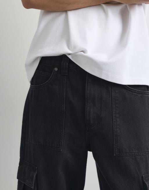 Pull&Bear jeans cargo relaxed in nero slavato, 3 di 7
