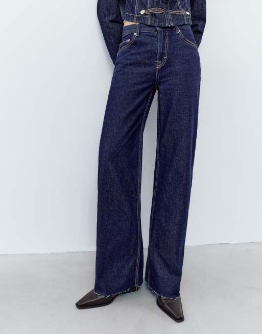 Pull&Bear - Jeans dritti a fondo ampio blu inchiostro, 3 di 6