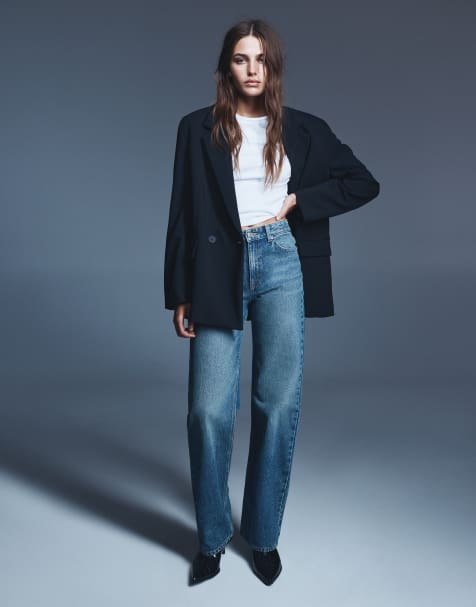 Pull&Bear jeans dritti a gamba larga verde bluastro - view 1