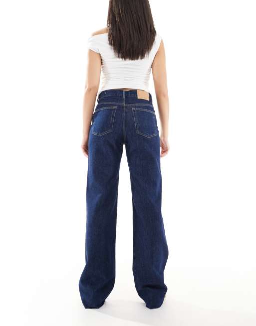 Pull&Bear - Jeans dritti a vita alta blu scuro lavaggio risciacquato, 4 di 5