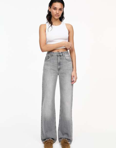 Pull&Bear - Jeans dritti a vita alta color grigio antracite - view 1