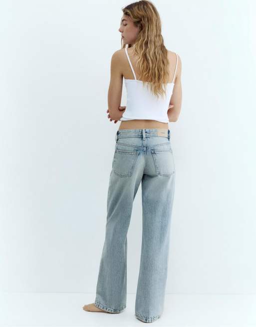 Pull&Bear - Jeans dritti a vita bassa blu pallido, 4 di 7