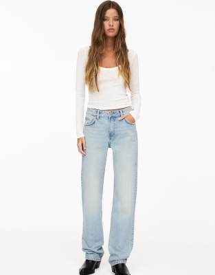 Pull&Bear - Jeans dritti a vita medio alta blu pallido - view 1