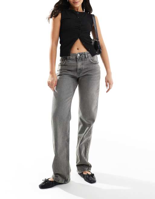 Pull&Bear - Jeans dritti a vita medio alta grigi