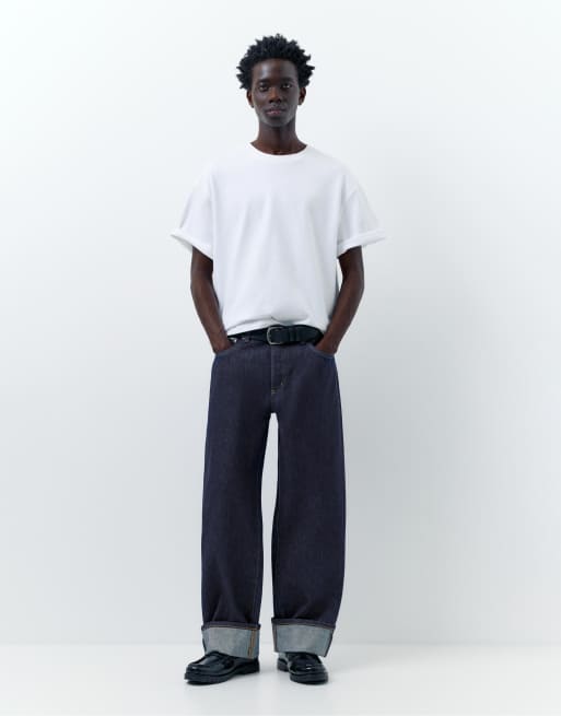 Pull&Bear - Jeans dritti blu navy con cimosa, 2 di 4