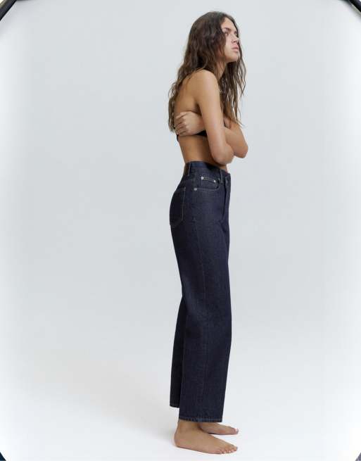 Pull&Bear - Jeans dritti blu navy con dettaglio sovrapposto in vita