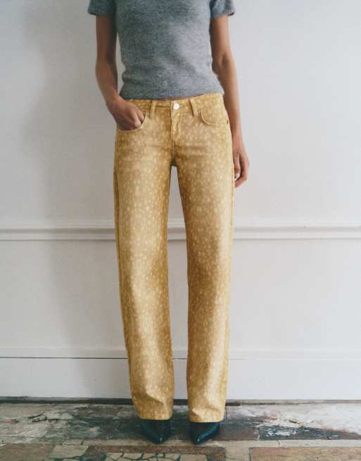 Pull&Bear jeans dritti con stampa animalier color sabbia, 4 di 7