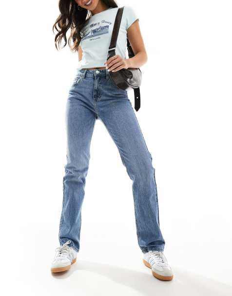 Pull&Bear - Jeans dritti confortevoli a vita medio alta blu medio - view 1