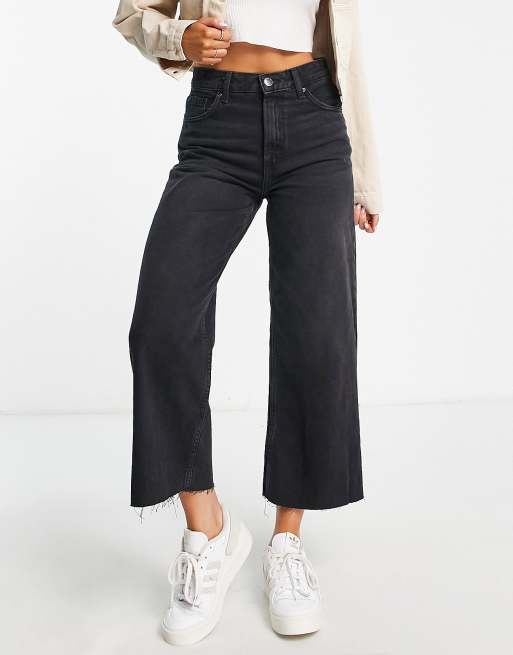 Pull&Bear – Jeans-Hosenrock in Schwarz mit hohem Bund
