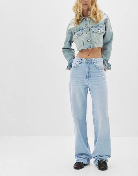 Pull&Bear – Jeans in Blassblau mit geradem Schnitt und hohem Bund - view 1