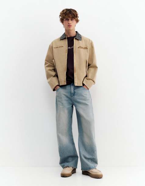 Pull&Bear – Jeans in blassem Indigoblau mit Nähten - view 1