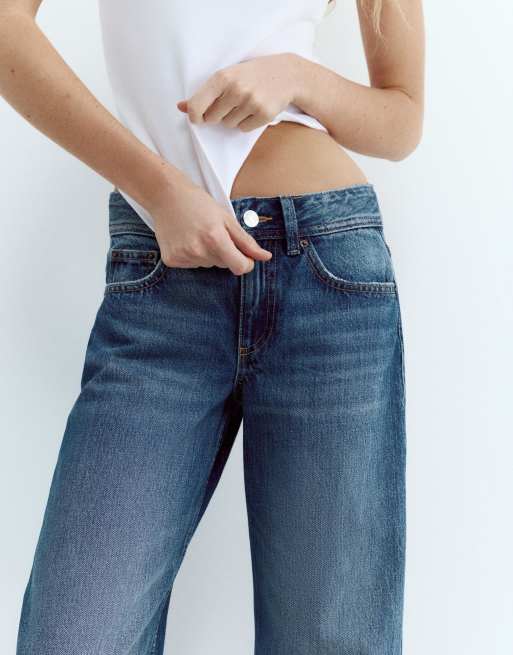 Pull&Bear – Jeans in Dunkelblau mit geradem Bein und niedrigem Bund, 3 von 7
