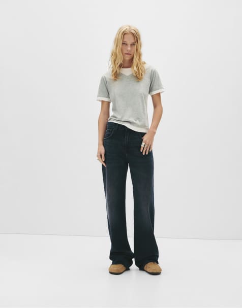 Pull&Bear – Jeans in dunklem Indigoblau mit hohem Bund und geradem Schnitt - view 1