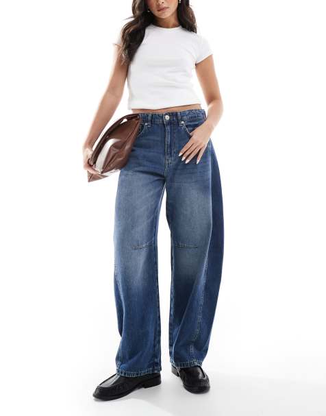 Pull&Bear – Jeans in gewaschenem Dunkelblau mit Barrel-Beinschnitt - view 1
