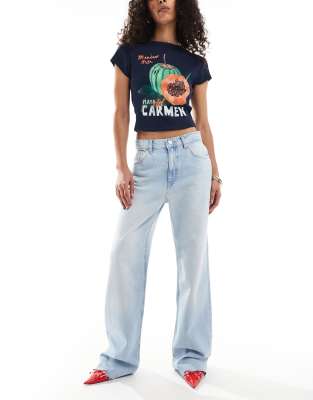Pull & Bear - Jeans in Hellblau mit geradem Schnitt und hohem Bund