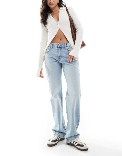 Pull&Bear – Jeans in Hellblau mit geradem Schnitt und mittelhohem Bund - view 1
