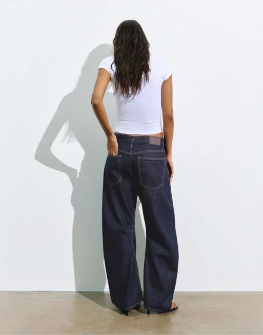 Pull&Bear – Jeans in Marineblau mit abgerundete, Beinschnitt und tiefem Bund, 4 von 7
