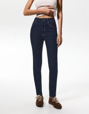 Pull & Bear - Jeans in Marineblau mit engem Schnitt und hohem Bund