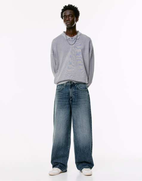 Pull&Bear – Jeans in Mittelblau mit weitem Bein - view 1