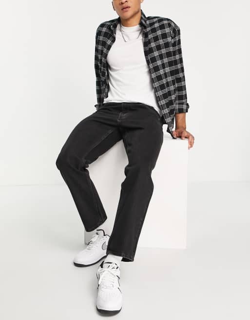 Pull&Bear – Jeans in Schwarz mit weitem Schnitt