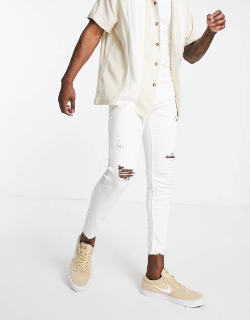 Pull&Bear – Jeans in Weiß mit engem Schnitt und Rissen, exklusiv bei ASOS