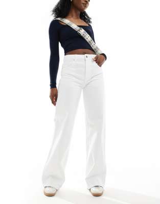 Pull & Bear - Jeans in Weiß mit hohem Bund und weitem Bein