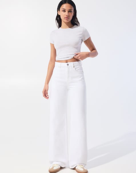 Pull&Bear – Jeans in Weiß mit weitem Schnitt und hohem Bund - view 1