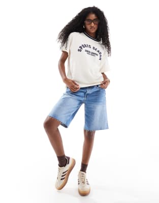 Pull & Bear - Jeans-Jorts in verwaschenem Blau