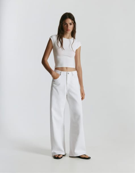 Pull&Bear - Jeans larghi a vita media bianchi - view 1