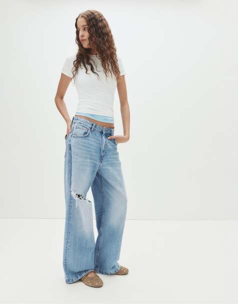 Pull&Bear - Jeans larghi blu pallido a vita media - view 1