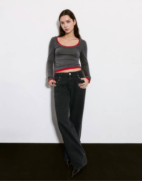 Pull&Bear - Jeans leopardati grigi con borchie - view 1